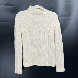 Pure Cashmere 100% mock neck cream sweater cottagecore fisherman coastal mod L